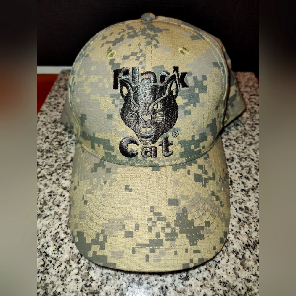 BLACK CAT Hat Cap. Camouflage Multicolor Hat. Adjustable. OSFM.